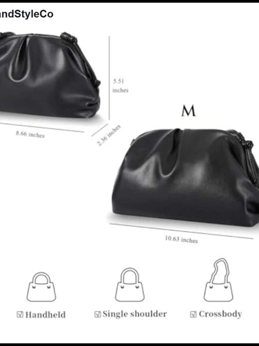 Pleated Vegan PU Leather Evening Clutch Crossbody Bag Super Soft Dumpling Purse